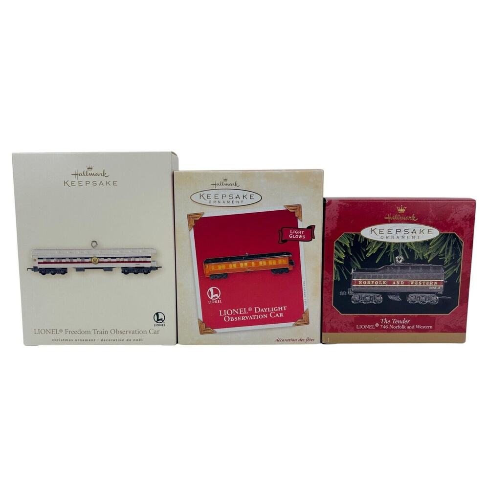 3 Hallmark Keepsake Lionel Daylight & Freedom Observation Cars & Tender Ornament